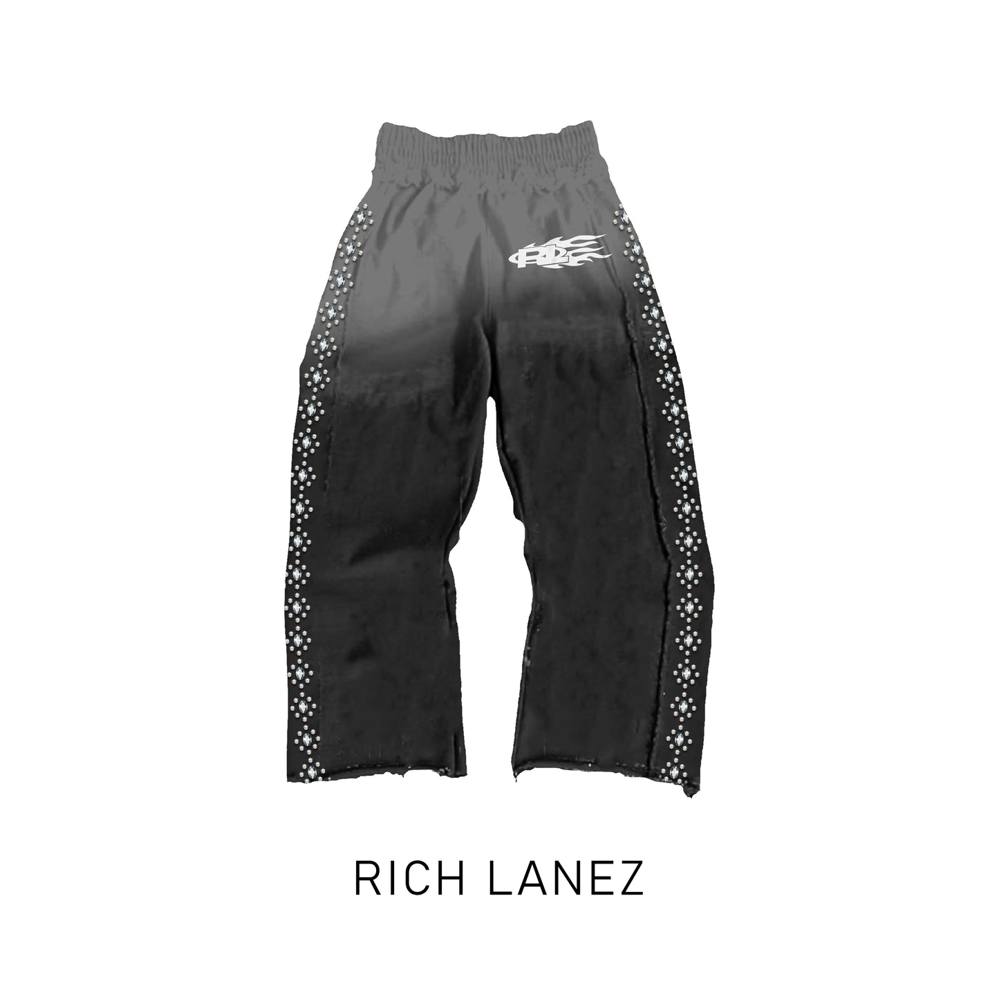 Rich Lanez black rhinestone sweats
