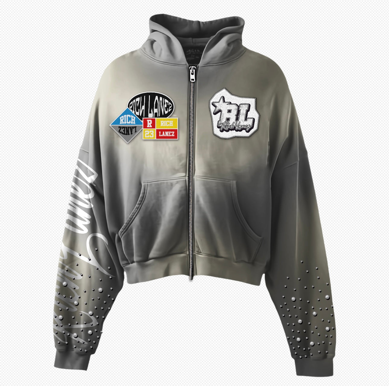 Grey Rich Lanez Patched zipups