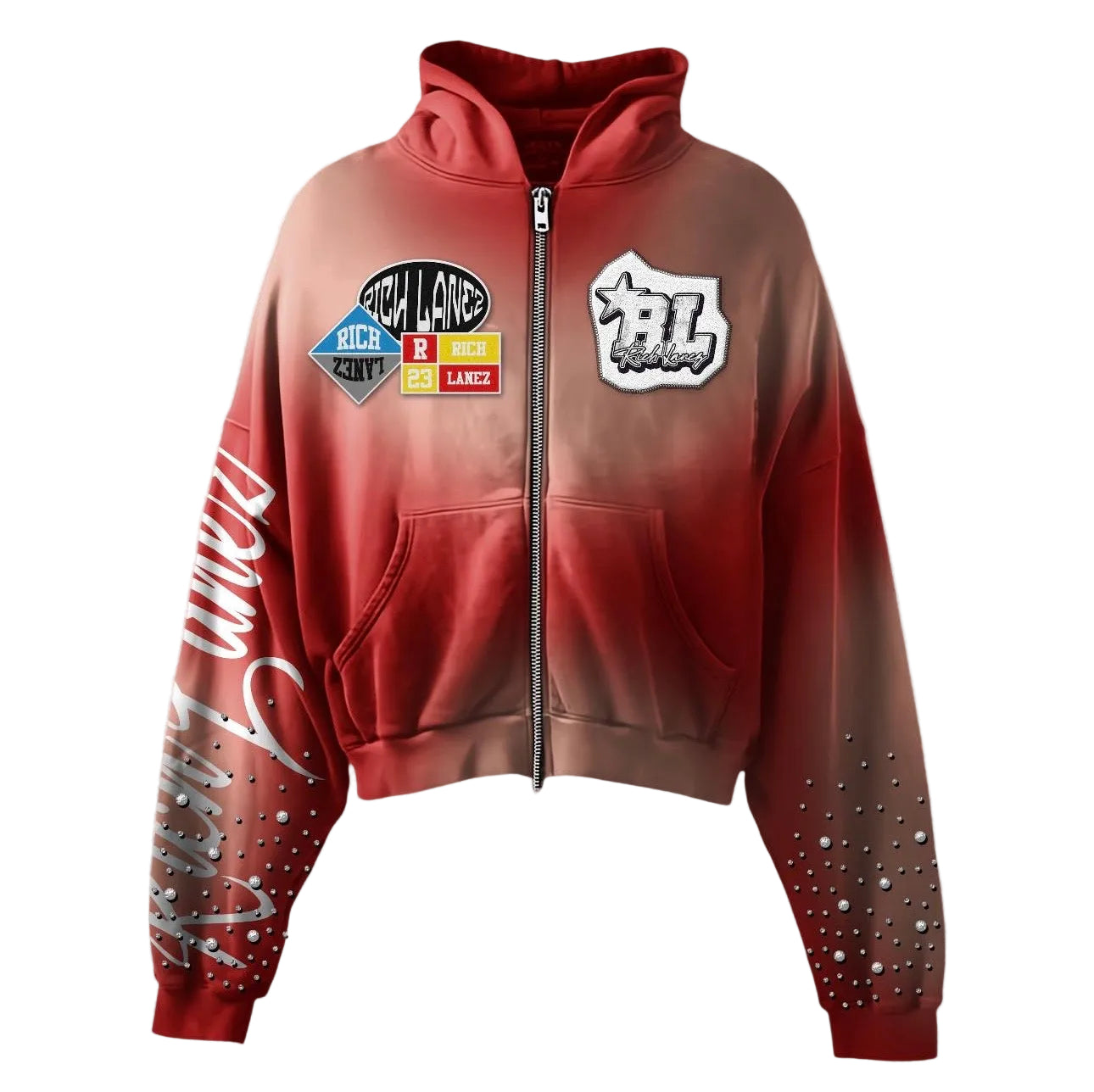 Rich Lanez™ Patched Zip-Up Red