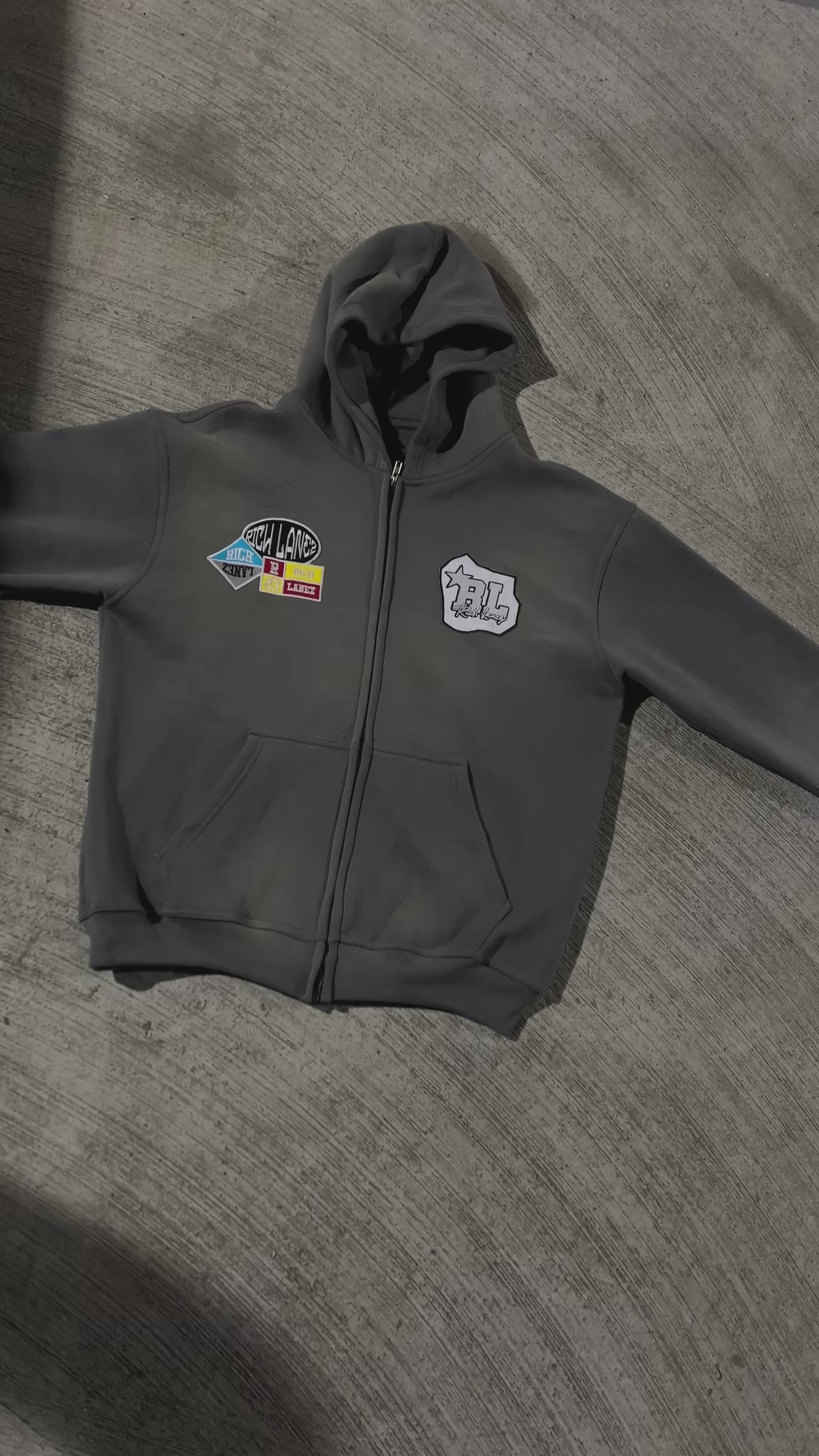 Rich Lanez™ Patched Zip-Up Grey